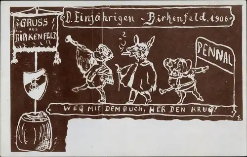 Studentika Ak Birkenfeld in Württembergn ?, Die Einjährigen 1908, Pennal