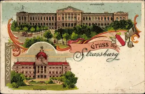 Litho Strasbourg Straßburg Elsass Bas Rhin, Universität, Kaiserpalast