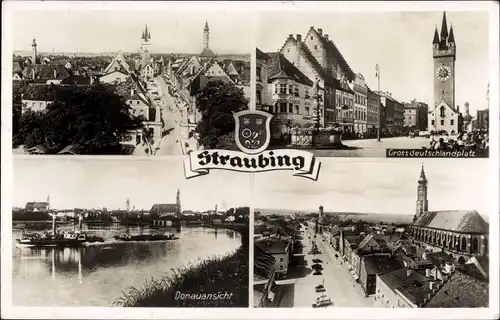 Ak Straubing an der Donau Niederbayern, Grossdeutschland Platz, Stadt, Donaublick