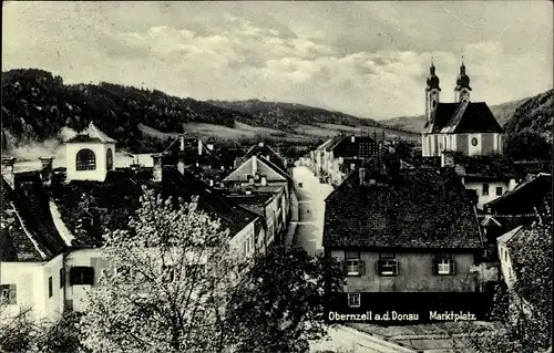 Ak Obernzell an der Donau Niederbayern, Teilansicht, Marktplatz