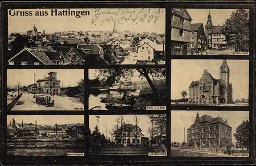 Ak Hattingen an der Ruhr, Rathaus, Schulenburg, Markt, Bahnhof, Henrichshütte, Progymnasium