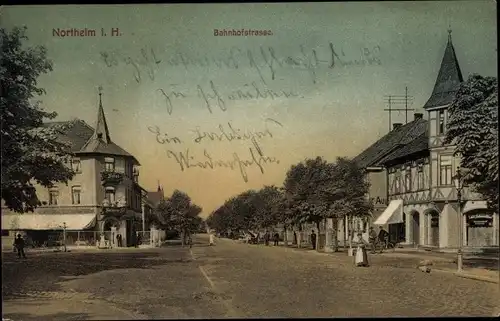 Ak Northeim in Niedersachsen, Bahnhofstraße, Café, Hotel Northeimer Hof
