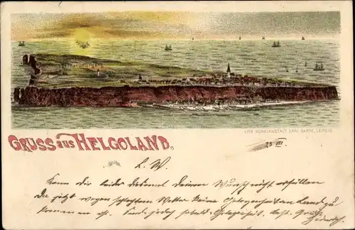 Litho Nordseeinsel Helgoland, Gesamtansicht