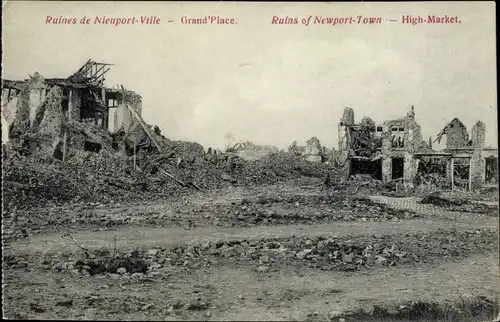 Ak Nieuport Nieuport Westflandern, Grand Place, Ruinen