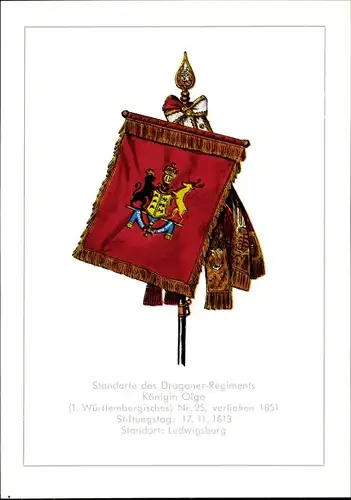 Ak Standarte Dragoner Regiment Königin Olga 1. Württembergisches Nr. 25, verliehen 1851