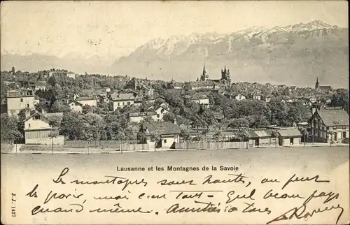 Ak Lausanne Kanton Waadt, Panorama und die Savoie-Berge
