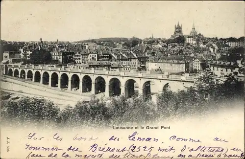 Ak Lausanne Kanton Waadt, Panorama, Die Grosse Brücke