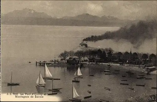 Ak Ouchy Lausanne Kanton Waadt, Le Port und Savoyer Berge