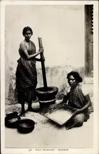 Ak Chennai Madras Indien, Reis stampfen