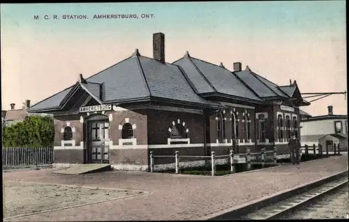 Ak Amherstburg Ontario Kanada, Bahnhof, Gleisseite