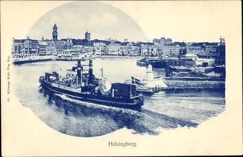 Ak Hälsingborg Helsingborg Schweden, Dampfer steuert Stadt an