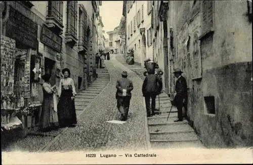 Ak Lugano Kanton Tessin Schweiz, Via Cattedrale