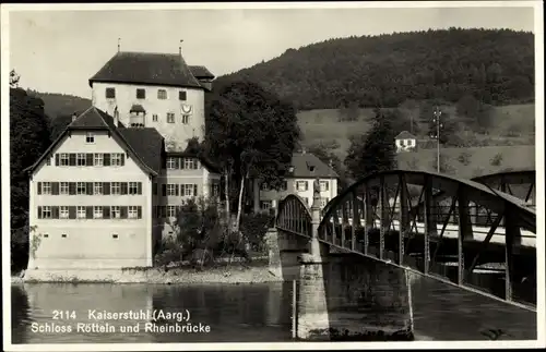 Ak Kaiserstuhl Kt. Aargau Schweiz, Schloss Rötteln, Rheinbrücke