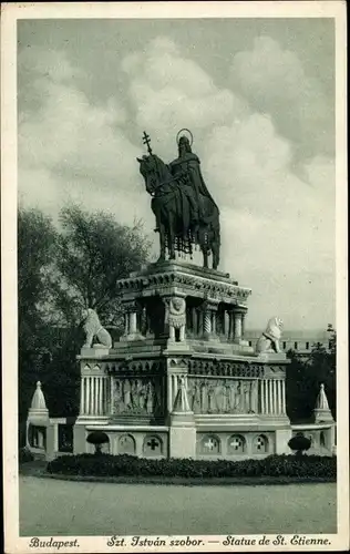 Ak Budapest Ungarn, St. Etienne Statue