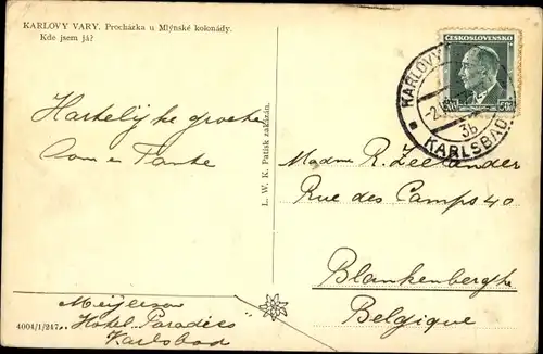 Ak Karlovy Vary Karlsbad Stadt, Prochazka u Mlynske kolonady