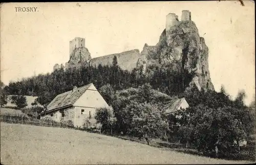 Ak Rovensko pod Troskami Rowensko bei Turnau Region Reichenberg, Burg Trosky