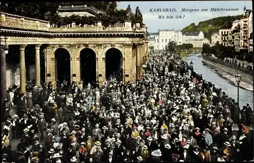 Ak Karlovy Vary Karlsbad Stadt, Morgens am Mühlbrunnen