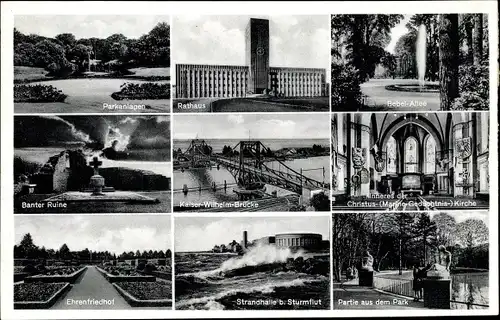 Ak Wilhelmshaven, Rathaus, Bebelallee, Banter Ruine, Ehrenfriedhof, Christuskirche, Strandhalle