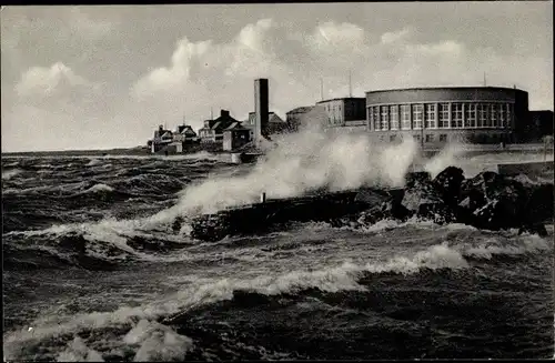 Ak Wilhelmshaven an der Nordsee, Strandhalle, Strandhäuser, Sturmflut