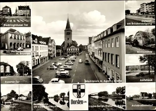 Ak Dorsten in Westfalen, Marktplatz, Agatha-Kirche, Ostwall, Winksmühle, Autobusbahnhof, Essener Tor