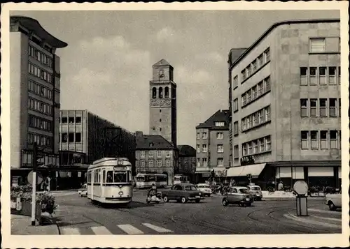 Ak Mülheim an der Ruhr, Stadtmitte, Rathausturm, Straßenbahn 15