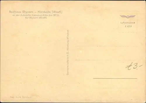 Ak Rhynern Hamm in Westfalen, Rasthaus Rhynern Nordseite, Autobahn Hannover Köln