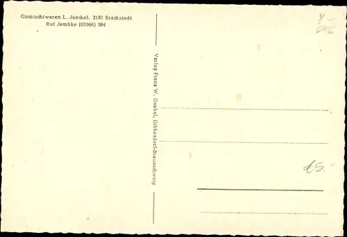 Ak Brackstedt Wolfsburg, Geschäftshaus Jaeckel, Ehrenmal, Siedlung, Brackstedter Mühle