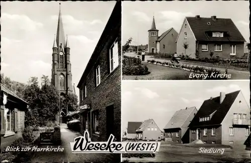 Ak Weseke Borken in Westfalen, Pfarrkirche, Evangelische Kirche, Siedlung
