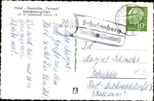 Ak Schulenberg Clausthal Zellerfeld im Oberharz, Hotel-Gaststätte Tanneck