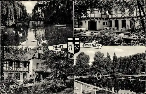 Ak Marl im Ruhrgebiet, Loemühle, Wappen, Schwanenteich, Freibad