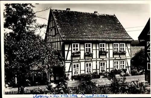 Foto Ak Trendelburg in Hessen, Rosen-Apotheke Strandburg, Fachwerkhaus