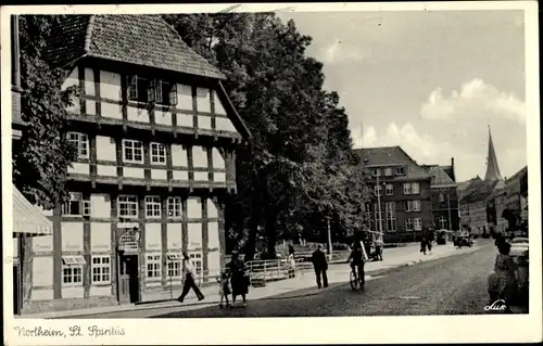 Ak Northeim Niedersachsen, St. Spiritus, Straße, Fachwerkhaus
