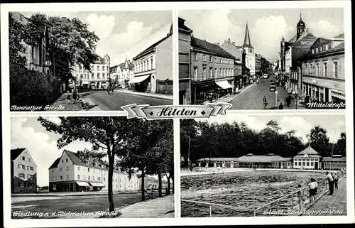 Ak Hilden in Westfalen, Mittelstraße, Schwimmbad, Benrather Straße, Siedlung Richrather Straße