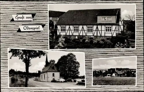 Ak Odenspiel Reichshof im Oberbergischen Land, Kaufhaus Otto Simon, Fachwerkhaus, Kirche, Panorama