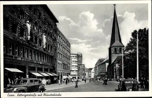 Ak Essen im Ruhrgebiet, Kettwiger Straße, Münsterkirche, Passanten