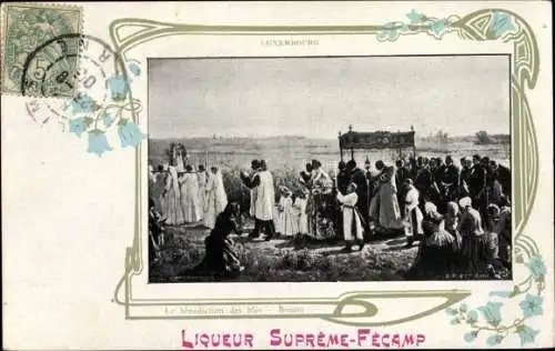 Passepartout Ak Prozession, Segnung eines Weizenfeldes, Reklame Liqueur Supreme Fécamp