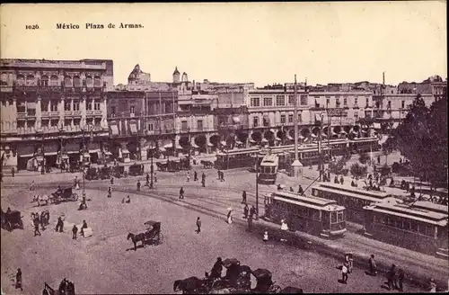 Ak Mexico City Mexiko Stadt, Plaza de Armas, Straßenbahnen