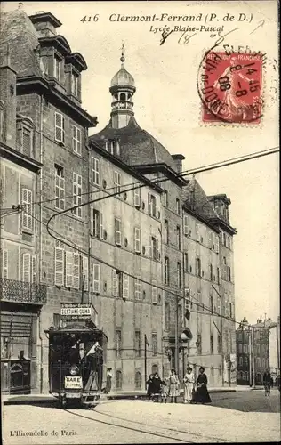 Ak Clermont Ferrand Puy de Dôme, Lycee Blaise Pascal, Straßenbahn