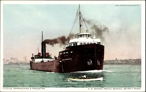 Ak Flussdampfer, Frachtschiff, Detroit River, US Marine Postal Service