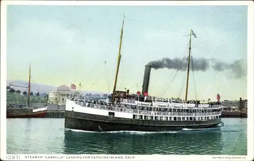 Ak Dampfer Cabrillo auf dem Weg nach Catalina Island, Kalifornien