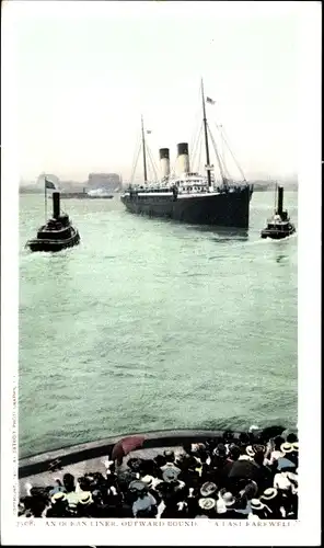 Ak Dampfer bei der Hafenausfahrt, Abschied