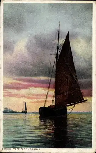 Ak Segelboot, Sonnenuntergang, Fischerboot