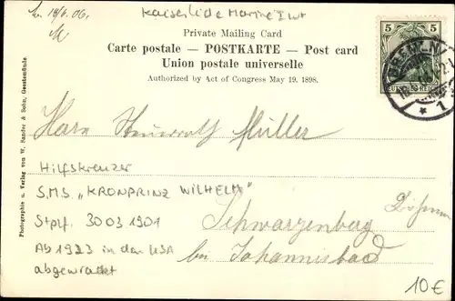 Ak Schnelldampfer Kronprinz Wilhelm, NDL, Ankunft und Anbordgehen der Passagiere