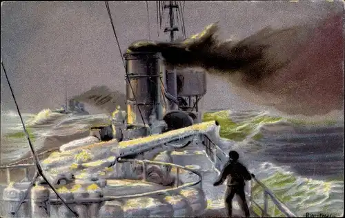 Künstler Ak Blossfeld, Karl, Vereist, deutsches Kriegsschiff, Torpedoboot, Kaiserliche Marine