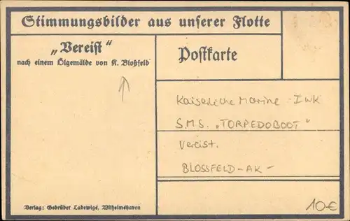 Künstler Ak Blossfeld, Karl, Vereist, deutsches Kriegsschiff, Torpedoboot, Kaiserliche Marine