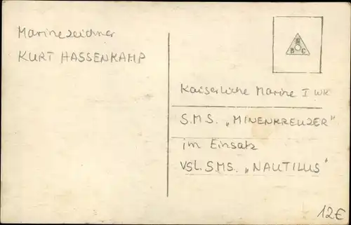 Künstler Ak Hassenkamp, Kurt, Deutsches Kriegsschiff, Minendampfer, Minenleger, Kaiserliche Marine