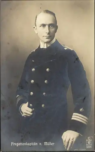 Ak Fregattenkapitän Karl von Müller, Kleiner Kreuzer SMS Emden, Kaiserliche Marine