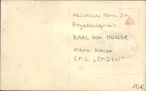 Ak Fregattenkapitän Karl von Müller, Kleiner Kreuzer SMS Emden, Kaiserliche Marine