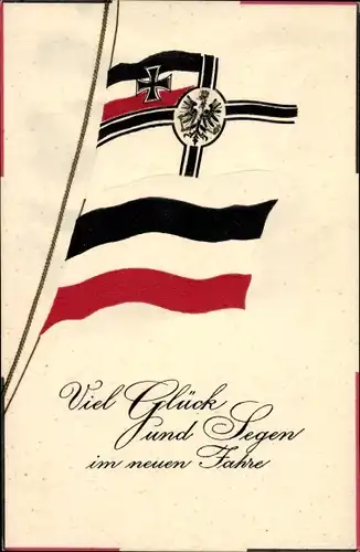 Präge Ak Glückwunsch Neujahr, Flaggen, Kaiserliche Marine