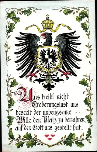 Wappen Ak Adler, Uns treibt nicht Eroberungslust...